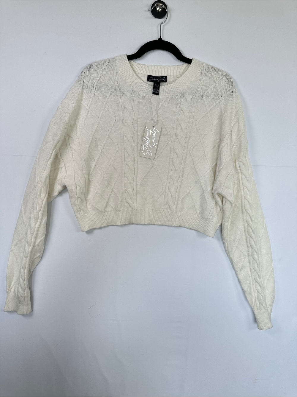 Streetwear Society Cream Cable Knit Cropped Sweater NWT Size M